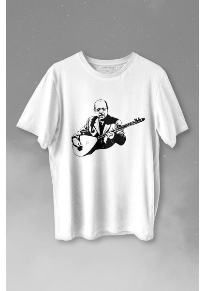 Neşet Ertaş Bozkırın Tezenesi Halk Müziği Bağlama Baskılı Tişört T-Shirt Beyaz