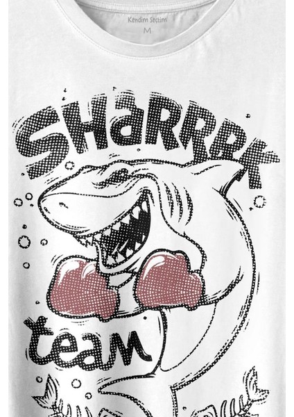 Shark Team Köpek Balığı Boks Fight Dövüşü Baskılı Tişört T-Shirt Beyaz fiyatları