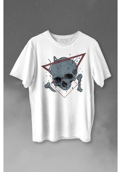 Skull Kuru Kafa Urban Street Culture Minimal Baskılı Tişört T-Shirt Beyaz