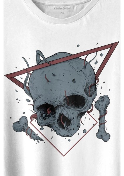 Skull Kuru Kafa Urban Street Culture Minimal Baskılı Tişört T-Shirt Beyaz fiyatları