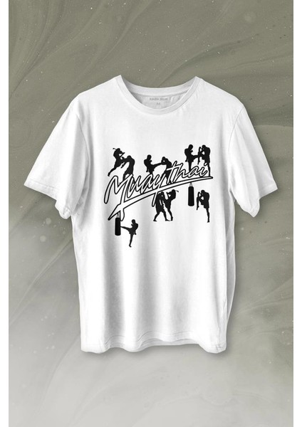 Muay Thai Muaythai Dövüş Uzak Doğu Sanatı Fıght Baskılı Tişört T-Shirt Beyaz
