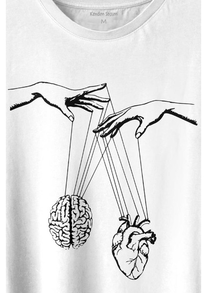 Asılan Kalp ve Beyin Aşk Akıl Mantık Minimal Baskılı Tişört T-Shirt Beyaz fiyatları
