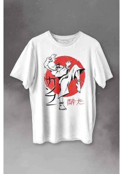 Kung Fu Uzak Doğu Spor Japonca Japanese Baskılı Tişört T-Shirt Beyaz