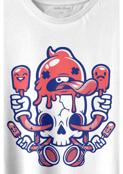 Icecream Skull Dondurma Kurukafa Street Wear Baskılı Tişört T-Shirt Beyaz fiyatları