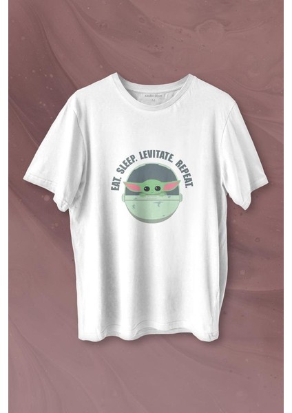 Baby Yoda The Mandalorian Star Wars Bebek Yoda Baskılı Tişört T-Shirt Beyaz