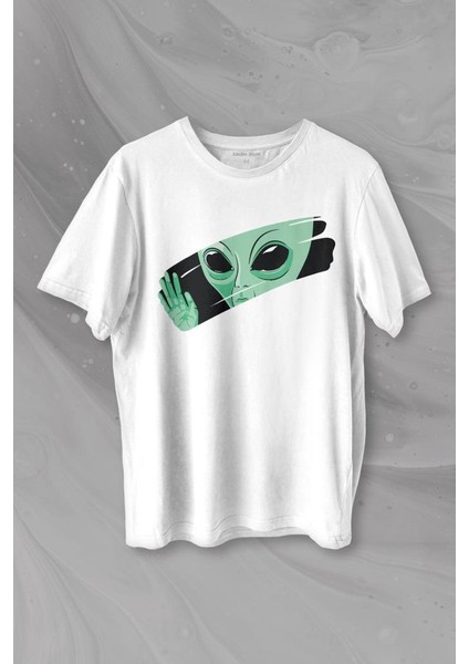 Ufo Uzaylı Yeşil E.t. Nasa Gezegen Baskılı Tişört T-Shirt Beyaz
