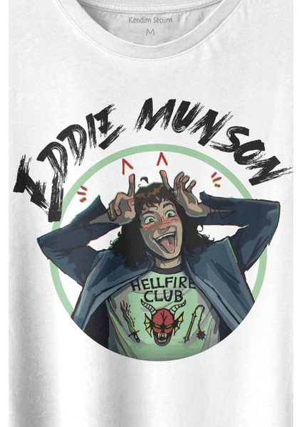 Eddie Munson Stranger Things Sezon 4 Baskılı Tişört T-Shirt Beyaz