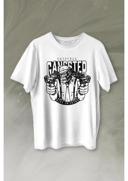 Smoking Gorilla Sigara Içen Katil Maymun Ganster Mafya Baskılı Tişört T-Shirt Beyaz