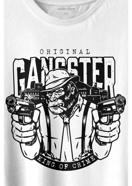 Smoking Gorilla Sigara Içen Katil Maymun Ganster Mafya Baskılı Tişört T-Shirt Beyaz fiyatları