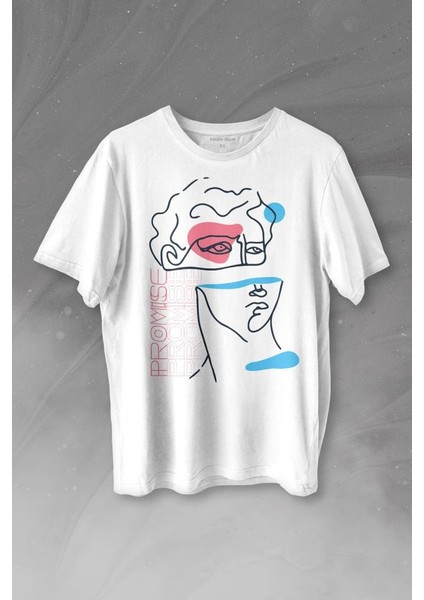 Statue Minimal Street Culture Soft Renkler Heykel Y2K Baskılı Tişört T-Shirt Beyaz