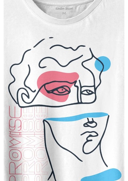Statue Minimal Street Culture Soft Renkler Heykel Y2K Baskılı Tişört T-Shirt Beyaz
