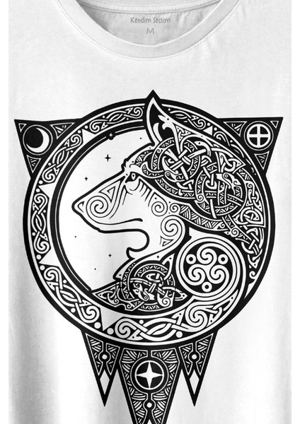 Kurt Işlemeli Dövme Wolf Silüeti Baskılı Tişört T-Shirt Beyaz fiyatları