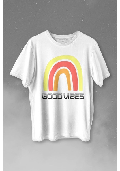 Good Vibes Gökkuşağı Rainbow Cisniyet Eşitlik Özgürlüğü Baskılı Tişört T-Shirt Beyaz