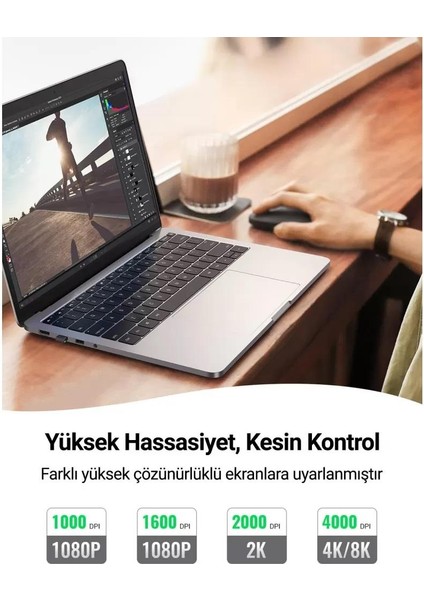 2.4ghz Sessiz Tuşlu Kablosuz Optik Mouse Gri