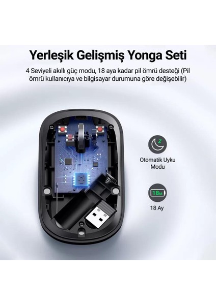 2.4ghz Sessiz Tuşlu Kablosuz Optik Mouse Gri