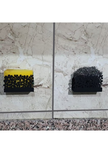 Paslanmaz Metal Çiçek Desenli Mutfak Banyo Sünger ve Bulaşık Teli Sabun Tutucu 2 Adet