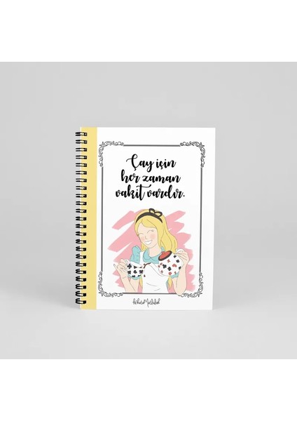N039 A5 Tasarım Spiralli Defter - Alice Sarı Kapaklı