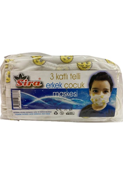 3 Katlı Telli Erkek Çocuk Maskesi 10 Adet