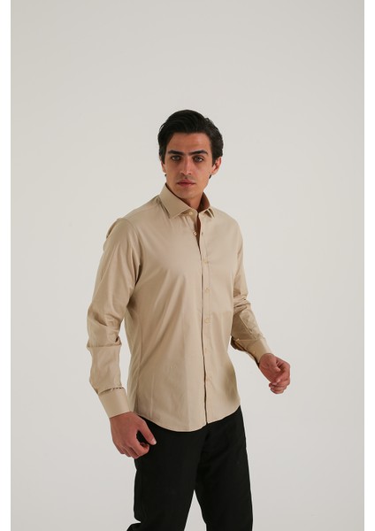 Slım Fit Lycra Uzun Kol Erkek Gömlek fırsatları