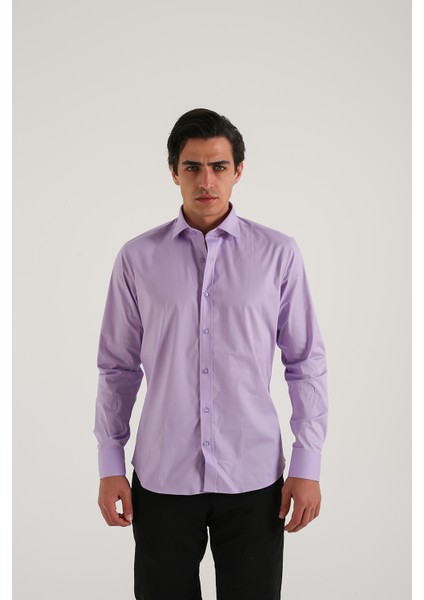 Slım Fit Lycra Uzun Kol Erkek Gömlek