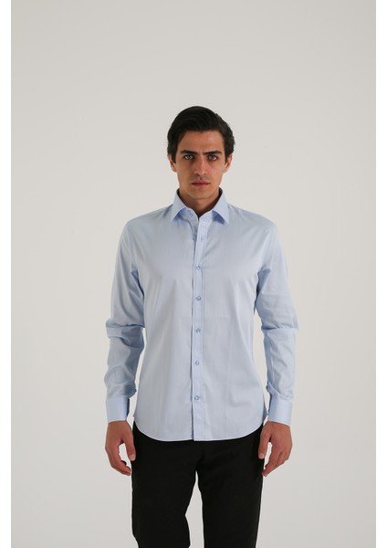 Slım Fit Saten Uzun Kol Erkek Gömlek
