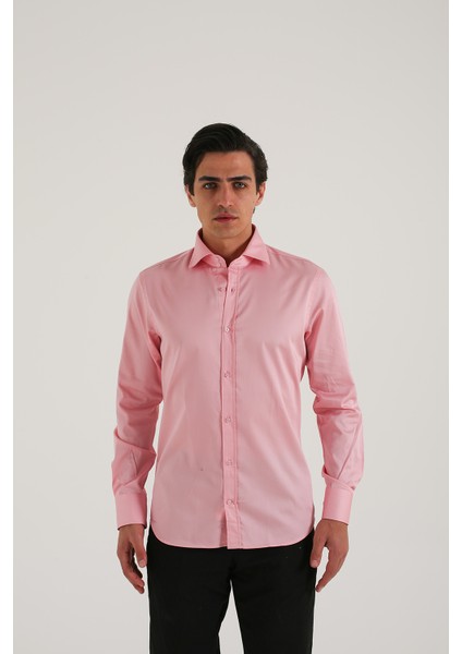 Slım Fit Saten Uzun Kol Erkek Gömlek