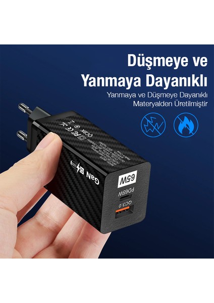 Pd 65W Gan USB + Type-C Hızlı Şarj Başlığı Şarj Aleti ALL-35457