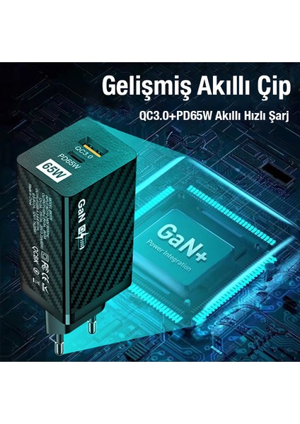 Pd 65W Gan USB + Type-C Hızlı Şarj Başlığı Şarj Aleti ALL-35457