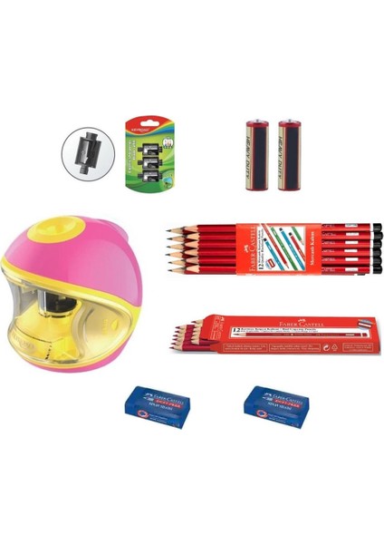 Pilli Otomatik Kalemtraş Pembe Seti : Platinum