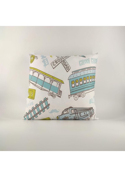 Paredora Tren Baskılı Kırlent Kılıfı