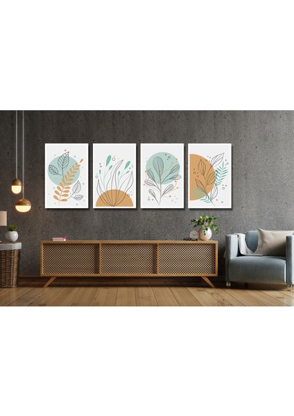 Çiçek Desenli 4'lü Tablo Seti 3mm Mdf