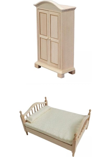 2pcs Yatak ve Gardırop /12 Bebek Evi Yatak Odası Odası Dekorasyon Diy (Yurt Dışından)
