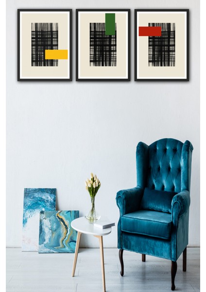 3 Parça Modern Sanat Tarzında Siyah Çerçeve Görünümlü Uv Baskı Mdf Tablo Seti modelleri