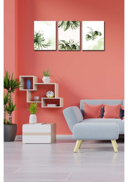 3 Parça Modern Tarzda Yaprak Tablo Seti