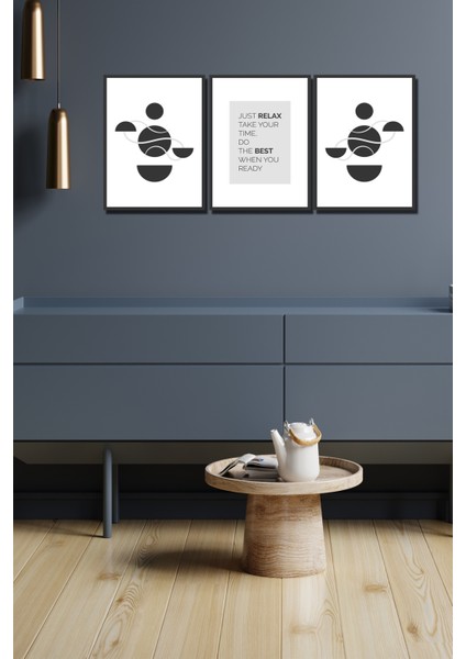 3 Parça Modern Tarzda Siyah Çerçeve Görünümlü Tablo Seti