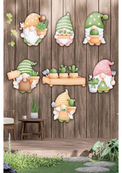 7 Parça Cüce Kaktüs Ahşap Mdf Lazer Kesim Uv Baskı Seti
