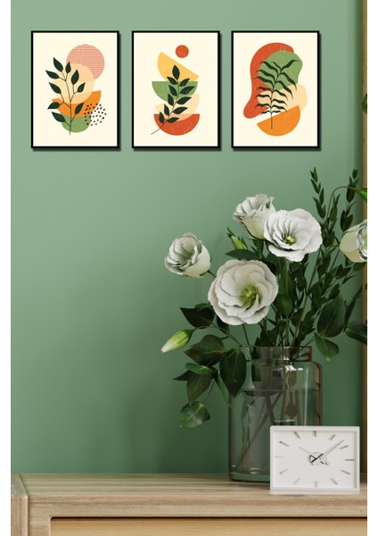 Siyah Çerceve Görünümlü Sanatsal 3'lü Tablo Seti