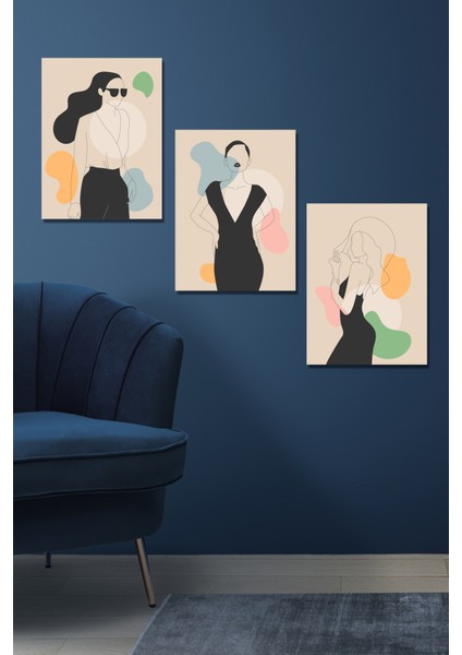 3 Parça Modern Kadın Tablo Seti