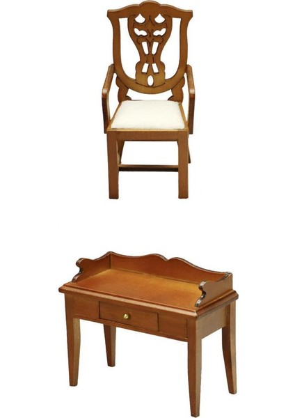 2pcs 1:12 Bebek Evi Shabby Masif Ahşap Masa ve Mobilya Ahşap Merkez Tablo ve Sandalye (Yurt Dışından)