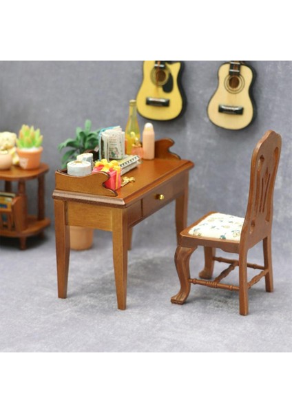 2pcs 1:12 Bebek Evi Shabby Masif Ahşap Masa ve Mobilya Ahşap Merkez Tablo ve Sandalye (Yurt Dışından) modelleri
