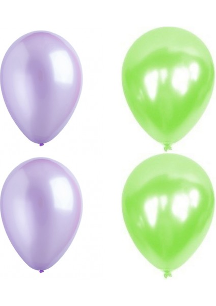 10 Adet Metalik Balon Açık Yeşil - Lila - Helyum Gazı Uyumludur.-Açılış Balonları