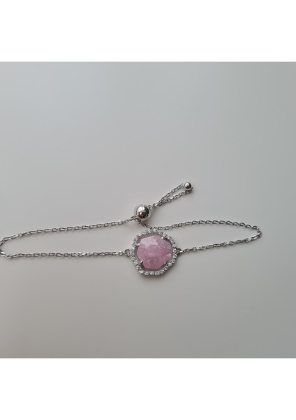 Pembe Taşlı Gümüş Bileklik