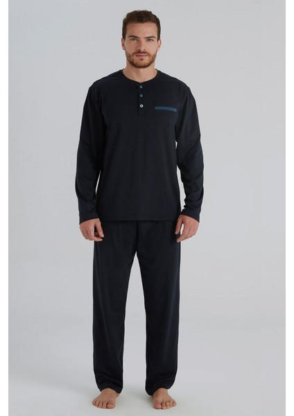 960 Erkek Uzun Kollu Pijama Takımı-Lacivert