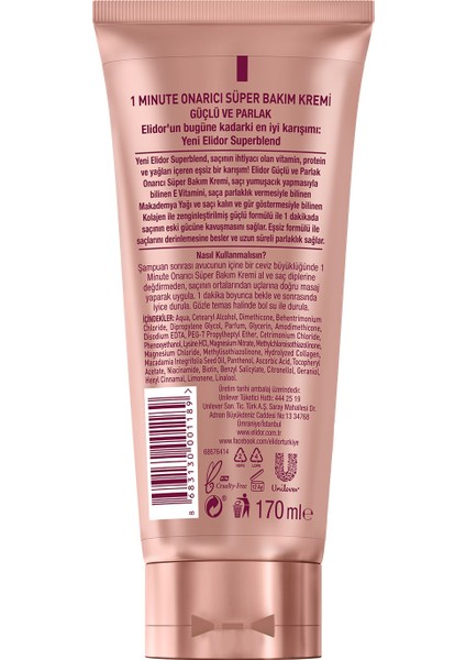 Superblend 1 Minute Onarıcı Süper Saç Bakım Kremi Güçlü Ve Parlak 170 Ml