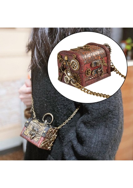 Steampunk Para Çantası Zincir Omuz Çantası Çanta Çanta Totes Bayanlar Kahverengi 8X6.5X6CM (Yurt Dışından)