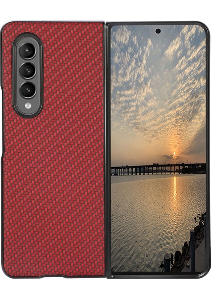 Samsung Galaxy Z Fold4 Için Karbon Fiber Doku Telefon Kılıfı - Kırmızı (Yurt Dışından)