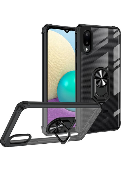 Samsung Galaxy A02 Kılıf Silikon Kenarlı Renkli Yüzüklü Manyetik Mola Kapak modelleri
