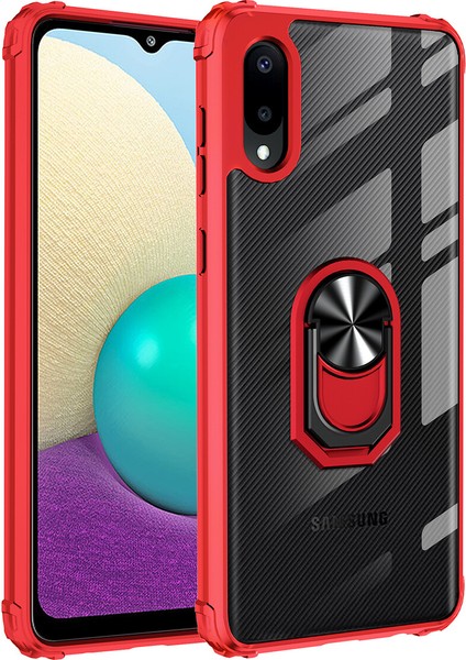 Samsung Galaxy A02 Kılıf Silikon Kenarlı Renkli Yüzüklü Manyetik Mola Kapak