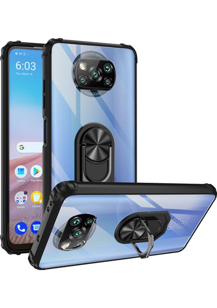 Xiaomi Poco X3 Kılıf Silikon Kenarlı Yüzüklü Manyetik Mola Kapak