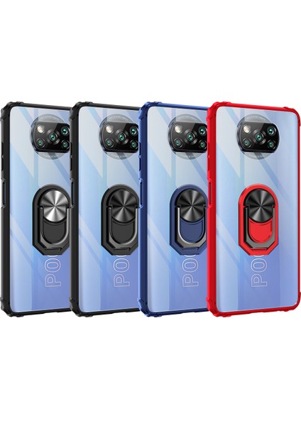 Xiaomi Poco X3 Kılıf Silikon Kenarlı Yüzüklü Manyetik Mola Kapak